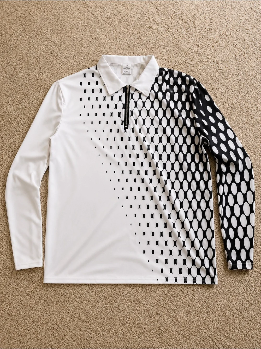 Long-Sleeve Black & White Zip-Collar Swim Rash Guard